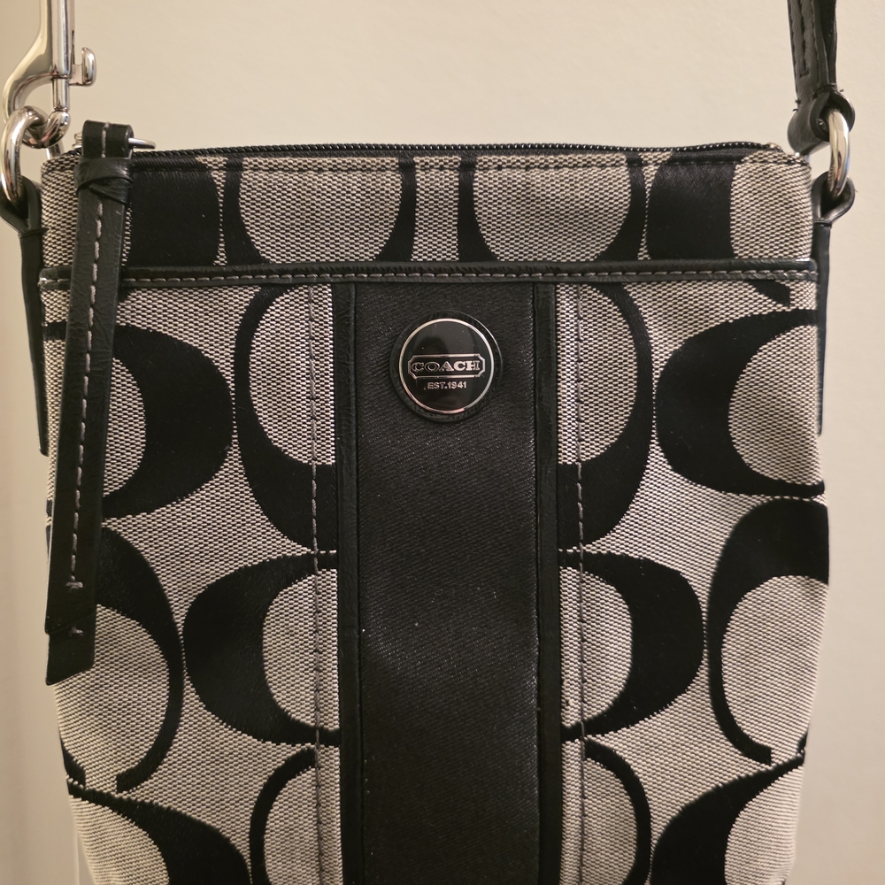 Coach Signature Black and Gray Crossbody Bag